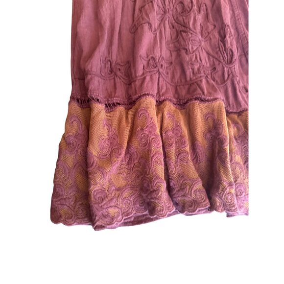 Gretty Zuger Boho-Style Embroidered Cotton Tunic Top Lace Trim  XL Pink Purple - Picture 2 of 5